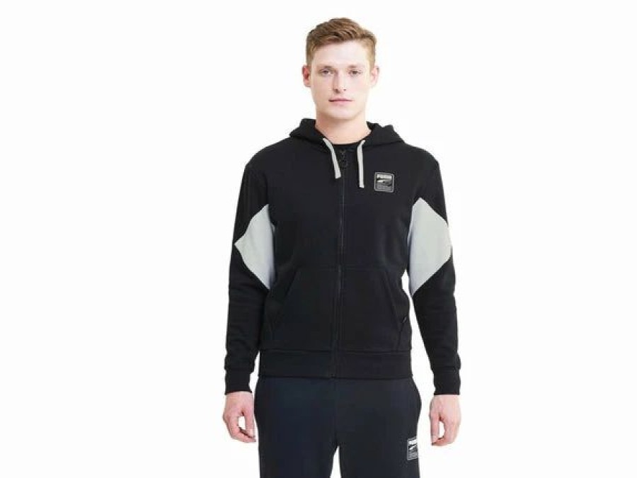 Mens Tops | * Men'S Puma Black Rebel Full Zip Fleece Hoodie S