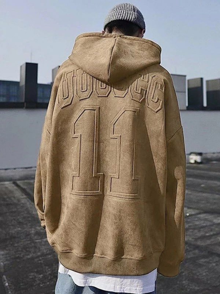 Outerwear | * Men'S Faux Suede Logo Embossed Pullover Hoodie