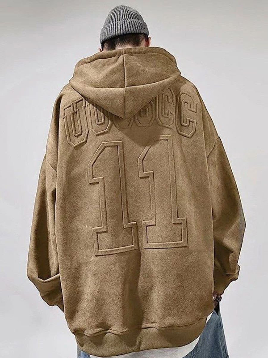 Outerwear | * Men'S Faux Suede Logo Embossed Pullover Hoodie