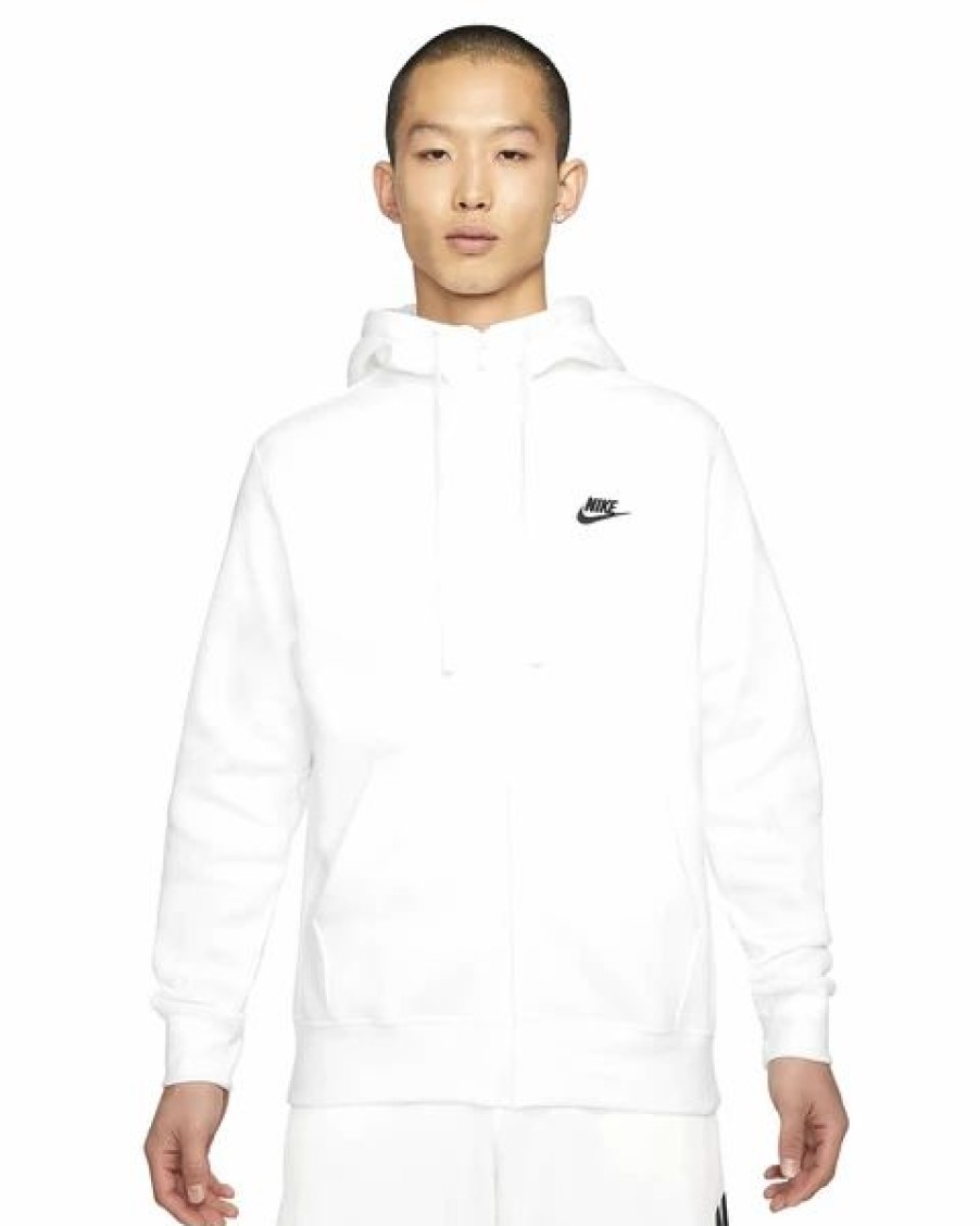 Mens Tops | * Men'S Nike Sportswear White/Black Club Fleece Full-Zip Hoodie (Bv2645 100) Xs