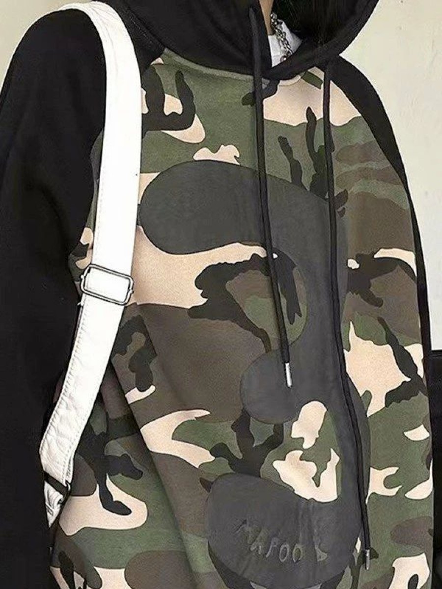 Outerwear | * Oversize Patchwork Camo Print Pullover Hoodie