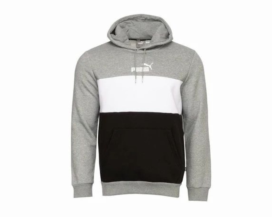 Mens Tops | * Men'S Puma Medium Heather Grey Essentials Colorblock Hoodie Xs