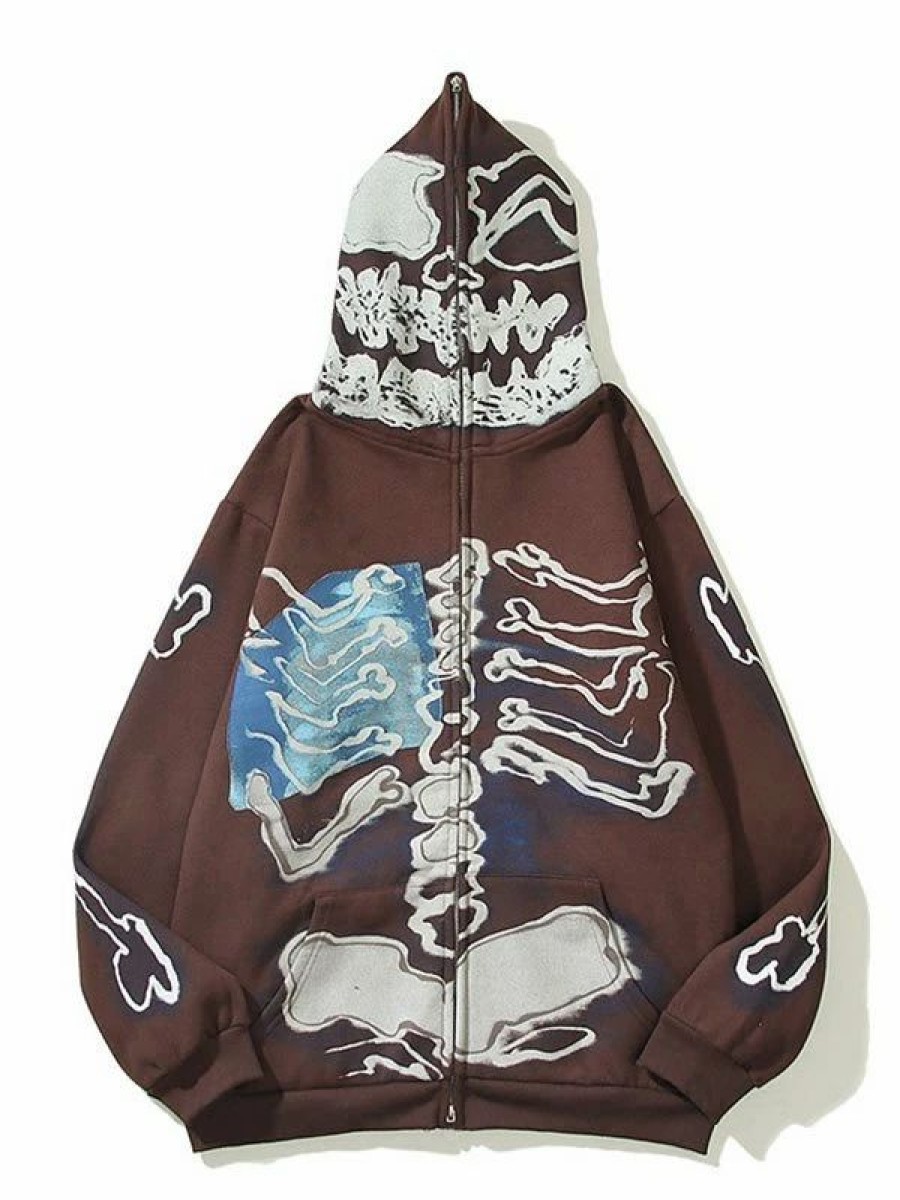 Outerwear | * Men'S Skull Bones Pattern Zip Hoodie