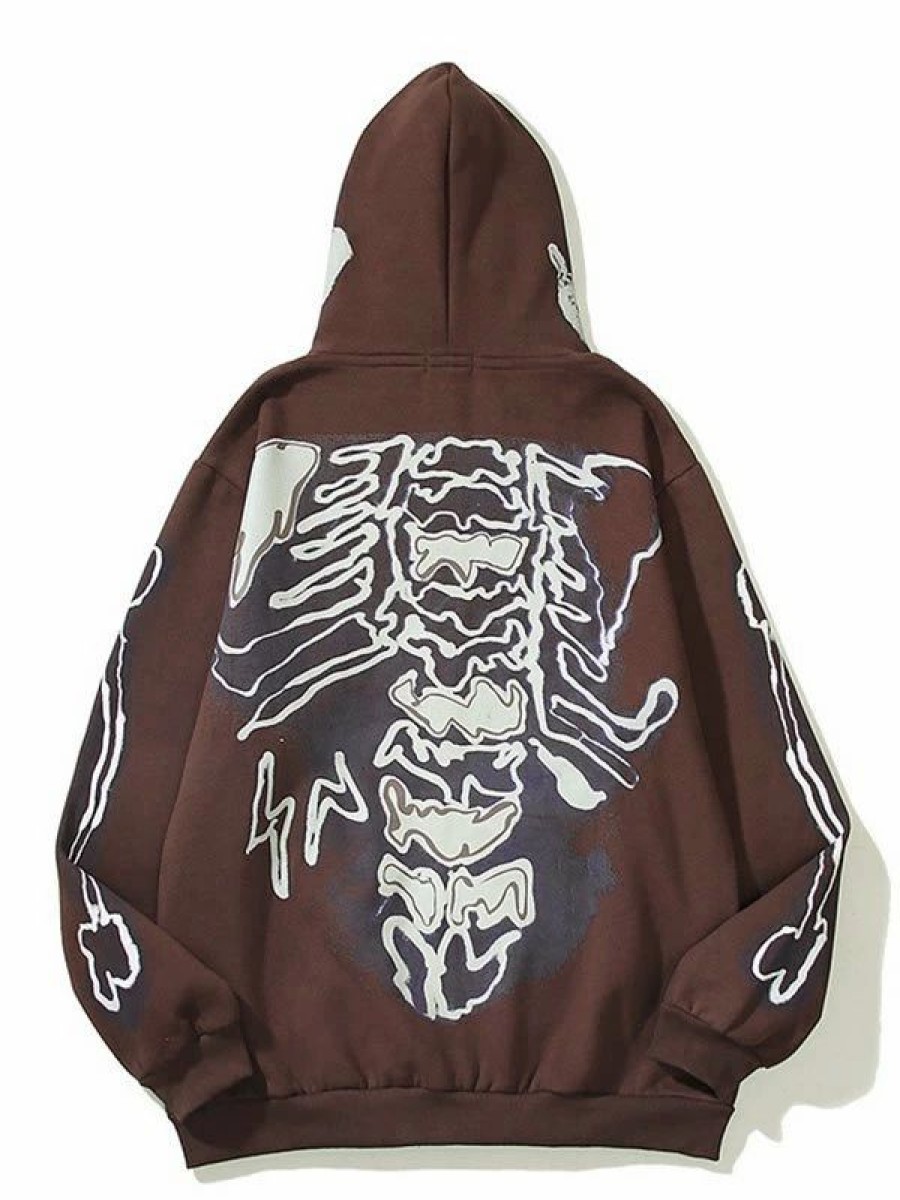 Outerwear | * Men'S Skull Bones Pattern Zip Hoodie