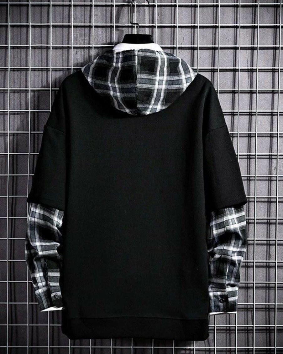 Outerwear | * Men'S Plaid Patchwork Letter Print Hoodie