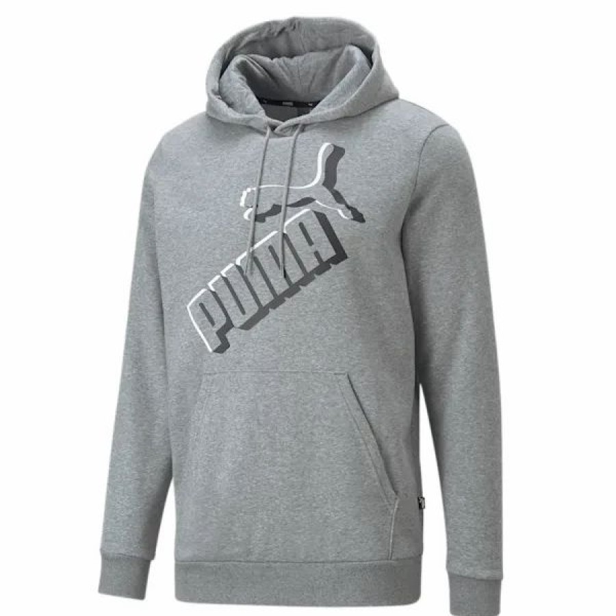 Mens Tops | * Men'S Puma Medium Gray Heather Ess+ Big Logo Hoodie S