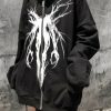 Outerwear | * Zipper Gothic Print Oversized Hoodie