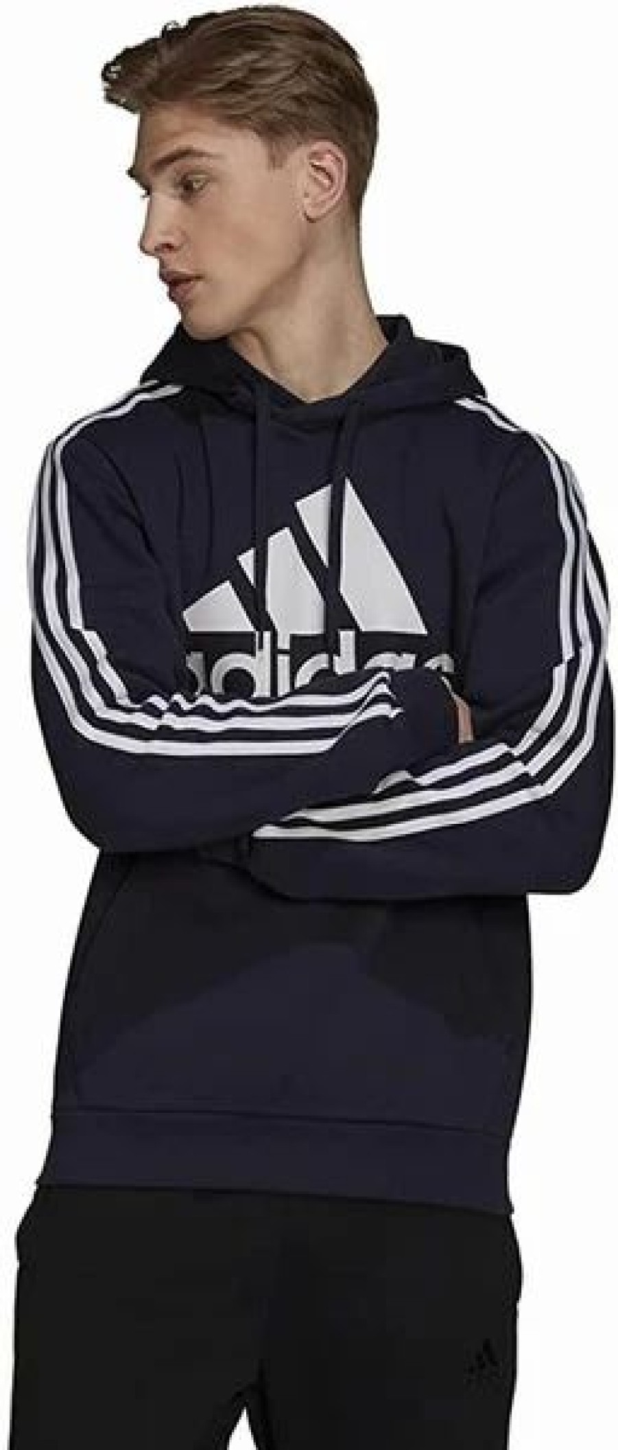 Mens Tops | * Men'S Adidas Ink/White 3-Stripes Fleece Hoodie S