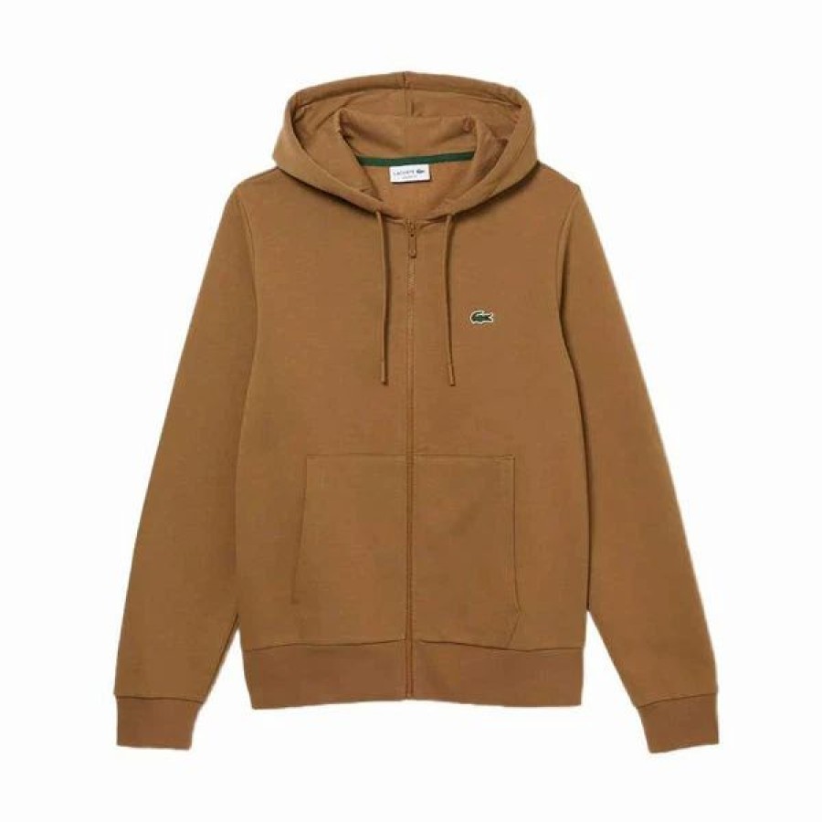 Mens Tops | * Men'S Lacoste Brown Kangaroo Pocket Fleece Hoodie Sweatshirt 3/S