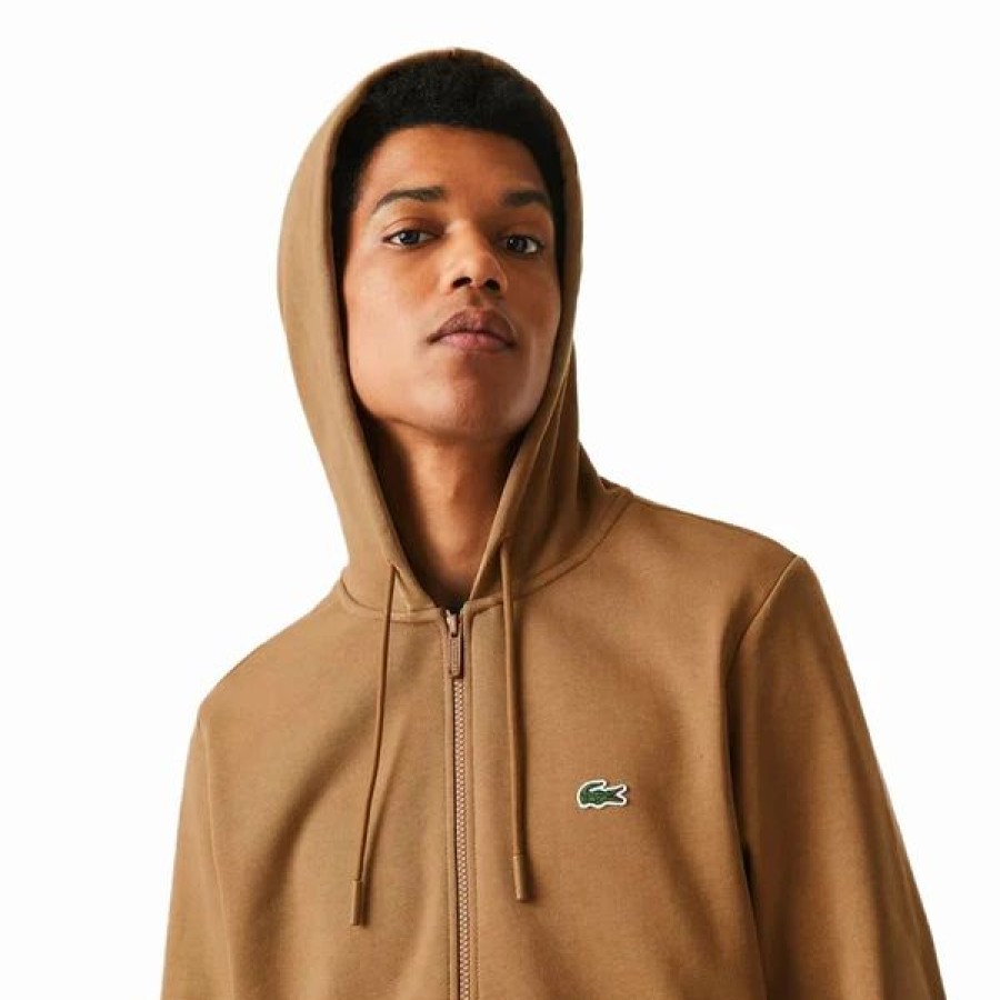 Mens Tops | * Men'S Lacoste Brown Kangaroo Pocket Fleece Hoodie Sweatshirt 3/S