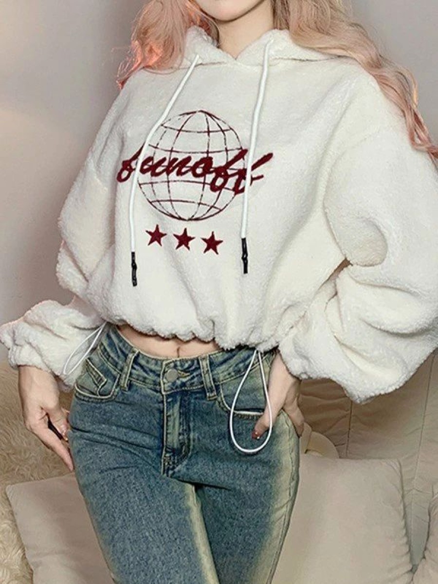 Outerwear | * Logo Star Embroidery Fleece Cropped Hoodie