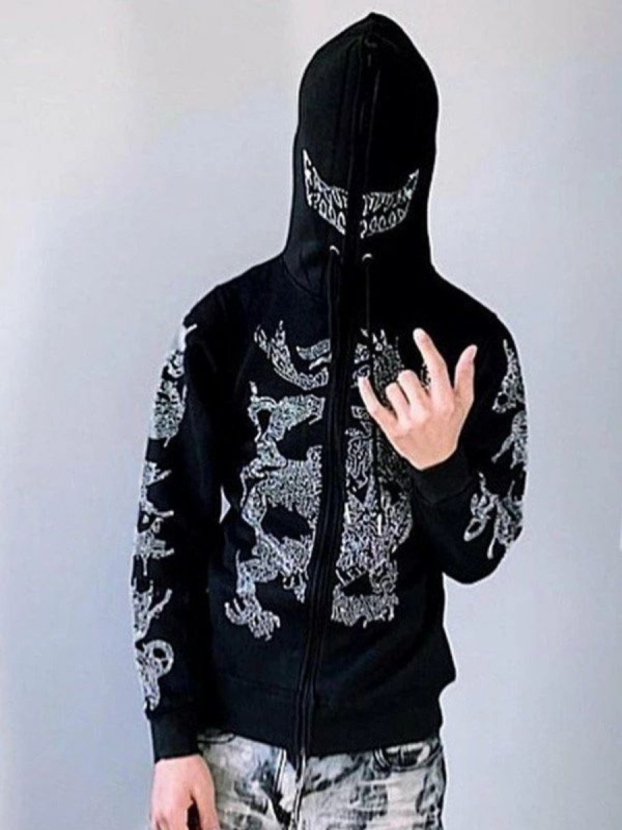 Outerwear | * Men'S Rhinestone Detail Zip Up Hoodie