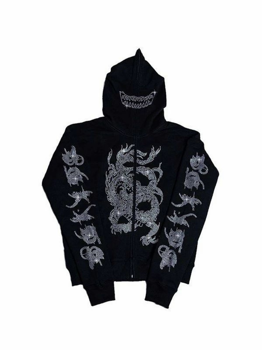 Outerwear | * Men'S Rhinestone Detail Zip Up Hoodie