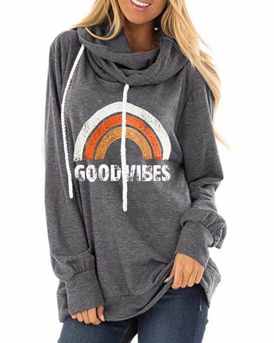 Outerwear | * Good Vibes Rainbow Print Hoodie