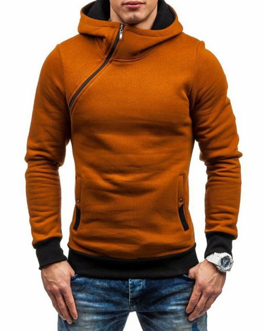 Outerwear | * Men'S Diagonal Zipper Color Block Hoodie