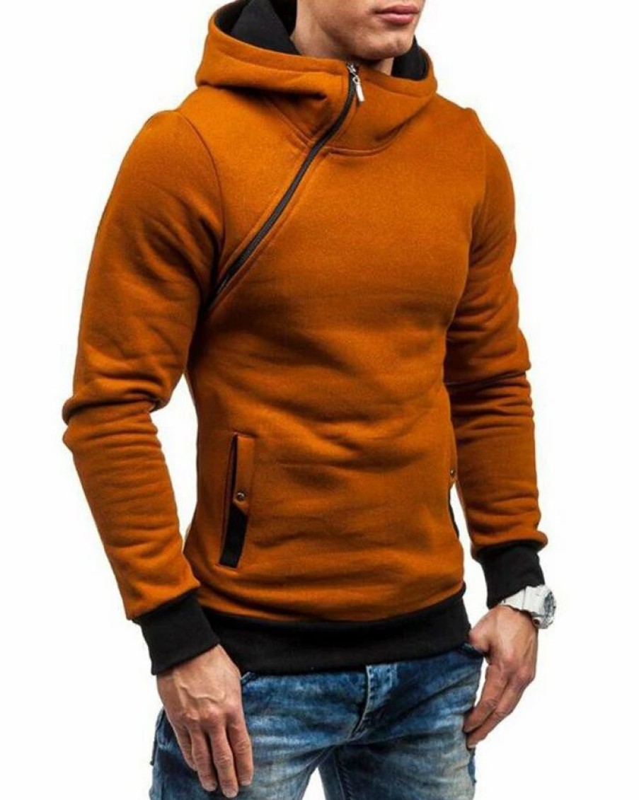 Outerwear | * Men'S Diagonal Zipper Color Block Hoodie