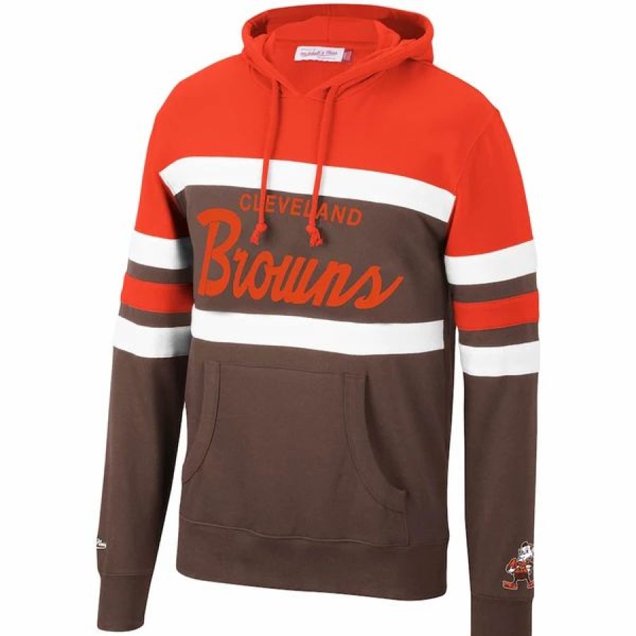 Mens Tops | * Men'S Mitchell & Ness Org/Brwn Nfl Cleveland Brown Head Coach Hoodie Xs