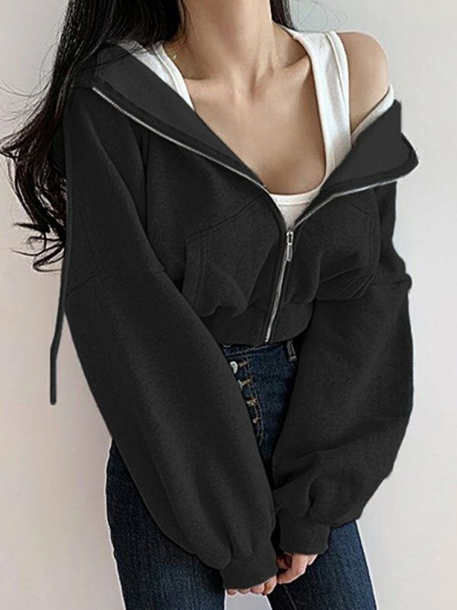 Outerwear | * Oversize Cropped Zip Up Hoodie