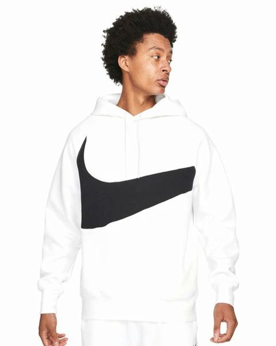 Mens Tops | * Men'S Nike White/Black Sportswear Swoosh Tech Fleece Pullover Hoodie S