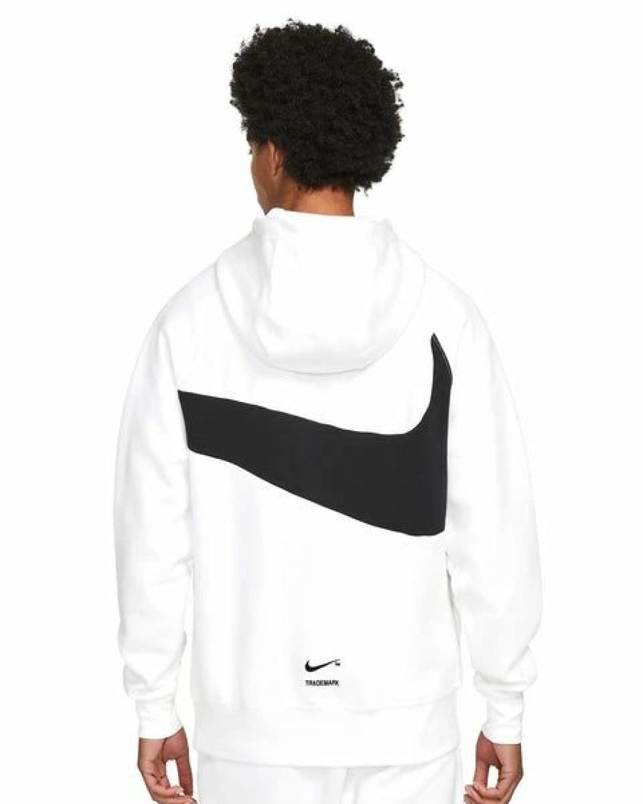 Mens Tops | * Men'S Nike White/Black Sportswear Swoosh Tech Fleece Pullover Hoodie S