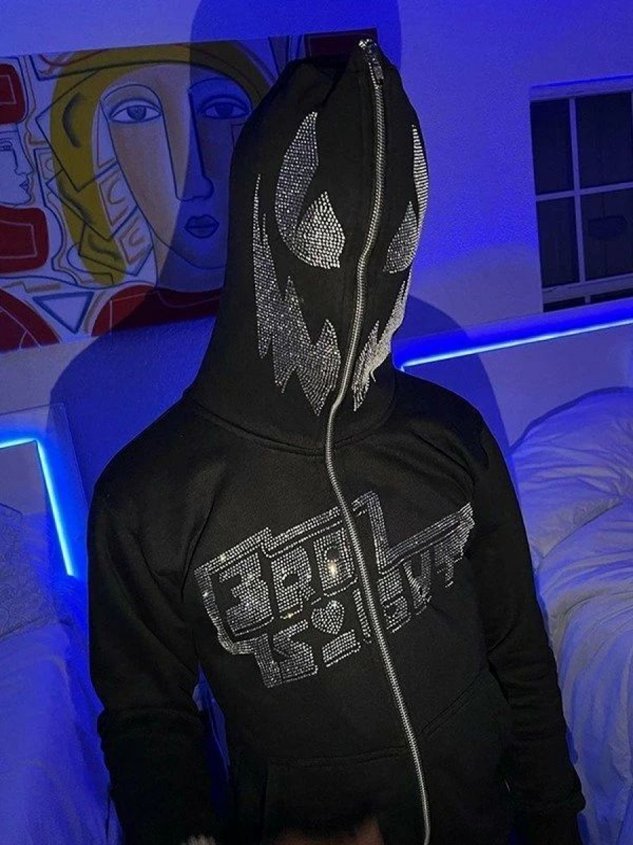 Outerwear | * Men'S Rhinestone Black Zip Up Hoodie