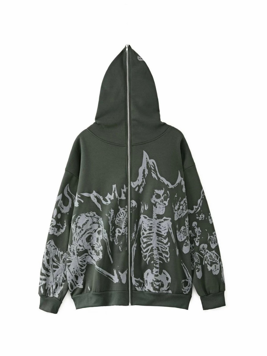 Outerwear | * Men'S Burning Skull Graphic Zip Up Hoodie