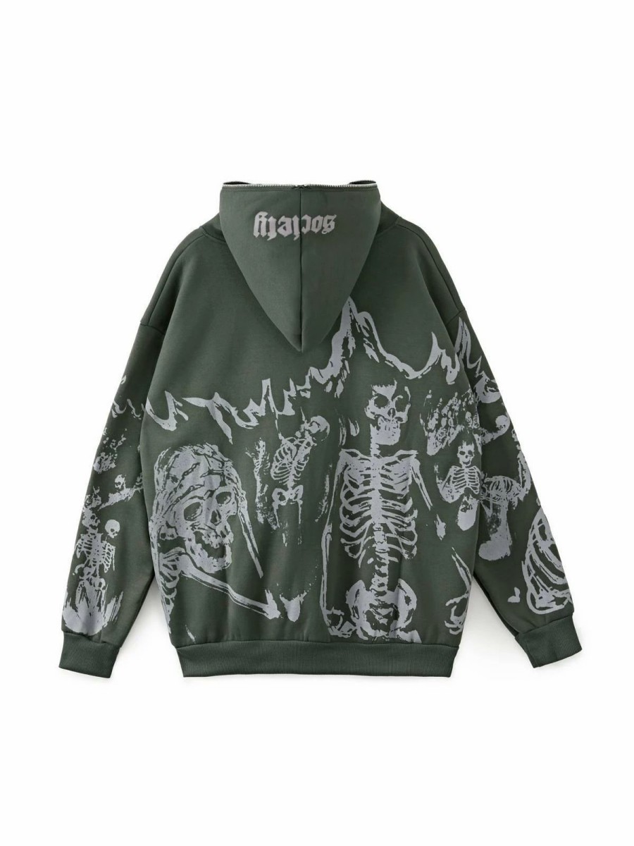 Outerwear | * Men'S Burning Skull Graphic Zip Up Hoodie