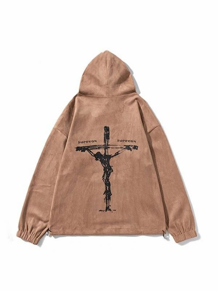 Outerwear | * Men'S Gothic Cross Suede Pullover Hoodie